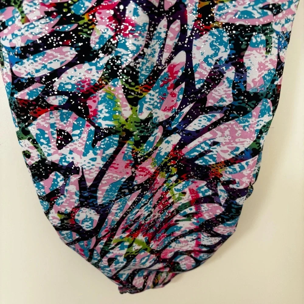 3/$15 Danskin Girls Teal Multi-Color One-Piece leotard gymnastics dance S 6/6X